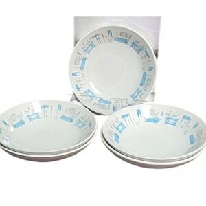 Blie Heaven Vintage Set of 5 Small Bowls Blue Gray Atomic Starburst